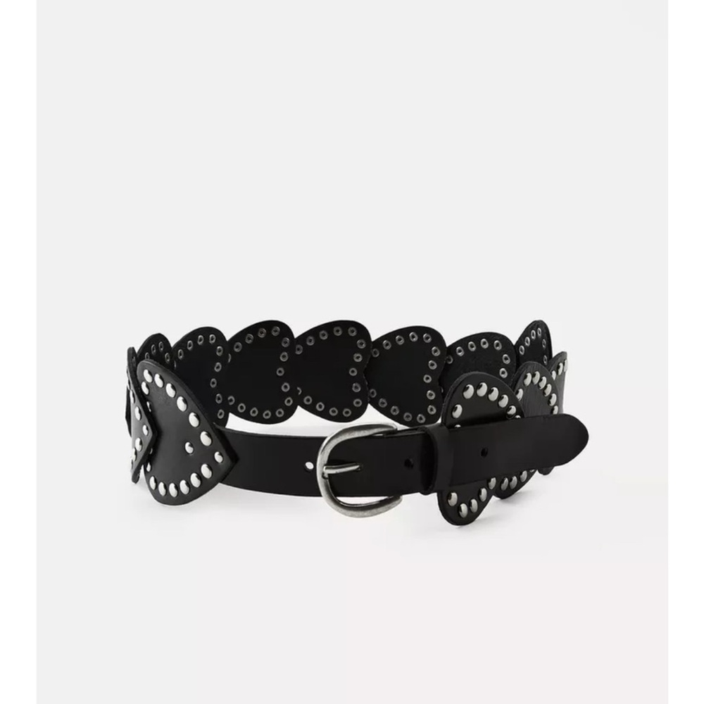 STUDDED HEART LEATHER BELT -BLACK